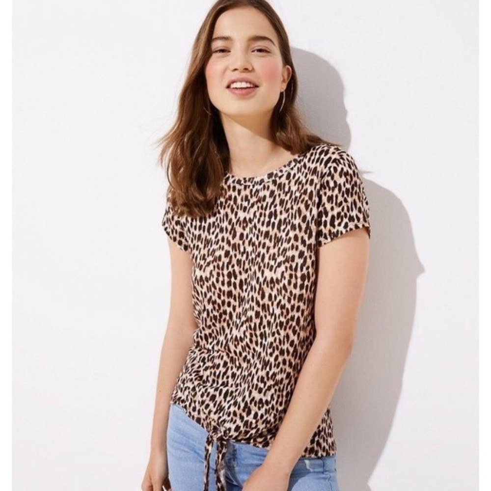 Loft leopard print top short sleeved linen new with tags size small